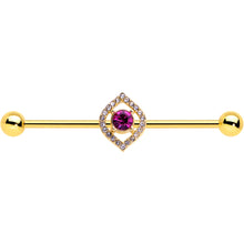 Load image into Gallery viewer, 14G Clear Pink Gem Gold Tone Open Eye Industrial Barbell 38mm