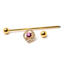 Load image into Gallery viewer, 14G Clear Pink Gem Gold Tone Open Eye Industrial Barbell 38mm