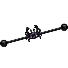 Load image into Gallery viewer, 14G Purple Gem Black Chic Crab Industrial Barbell 38mm