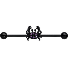 Load image into Gallery viewer, 14G Purple Gem Black Chic Crab Industrial Barbell 38mm