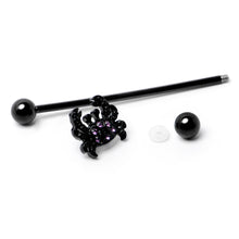 Load image into Gallery viewer, 14G Purple Gem Black Chic Crab Industrial Barbell 38mm