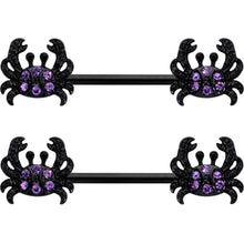 Load image into Gallery viewer, 14G 9/16 Purple Gem Black Chic Crab Barbell Nipple Ring Set