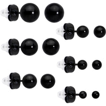 Load image into Gallery viewer, 3mm-8mm Ball Stud Black 316L Stainless Steel Earrings 6 Pack