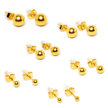 Load image into Gallery viewer, 3mm-8mm Ball Stud Gold Tone 316L Stainless Steel Earrings 6 Pack