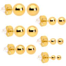 Load image into Gallery viewer, 3mm-8mm Ball Stud Gold Tone 316L Stainless Steel Earrings 6 Pack