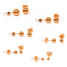 Load image into Gallery viewer, 3mm-8mm Ball Stud Rose Gold Tone 316L Stainless Steel Earrings 6 Pack