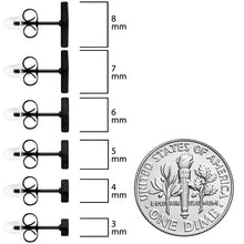 Load image into Gallery viewer, 3mm-8mm Square Stud Black 316L Stainless Steel Earrings 6 Pack