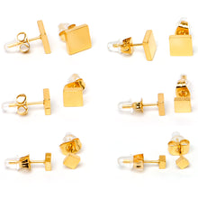 Load image into Gallery viewer, 3mm-8mm Square Stud Gold Tone 316L Stainless Steel Earrings 6 Pack