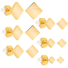 Load image into Gallery viewer, 3mm-8mm Square Stud Gold Tone 316L Stainless Steel Earrings 6 Pack
