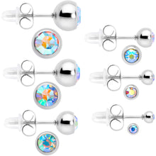 Load image into Gallery viewer, Aurora Gem 3mm to 8mm Ball End Stud Earrings Set of 6