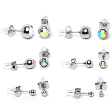 Load image into Gallery viewer, Aurora Gem 3mm to 8mm Ball End Stud Earrings Set of 6