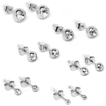 Load image into Gallery viewer, Clear Gem 3mm to 8mm Ball End Stud Earrings Set of 6