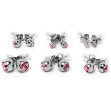 Load image into Gallery viewer, Pink Gem 3mm to 8mm Ball End Stud Earrings Set of 6