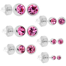 Load image into Gallery viewer, Pink Gem 3mm to 8mm Ball End Stud Earrings Set of 6