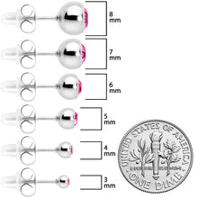 Load image into Gallery viewer, Pink Gem 3mm to 8mm Ball End Stud Earrings Set of 6