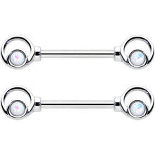 Load image into Gallery viewer, 14G 1/2 White Faux Opal Double Circle Barbell Nipple Ring Set