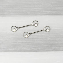 Load image into Gallery viewer, 14G 1/2 White Faux Opal Double Circle Barbell Nipple Ring Set