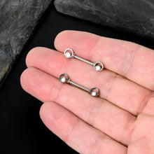 Load image into Gallery viewer, 14G 1/2 White Faux Opal Double Circle Barbell Nipple Ring Set
