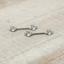 Load image into Gallery viewer, 14G 9/16 Clear Gem Bee Beautiful Insect Barbell Nipple Ring Set