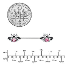 Load image into Gallery viewer, 14G 9/16 Pink Gem Bee Beautiful Insect Barbell Nipple Ring Set