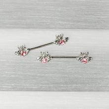 Load image into Gallery viewer, 14G 9/16 Pink Gem Bee Beautiful Insect Barbell Nipple Ring Set