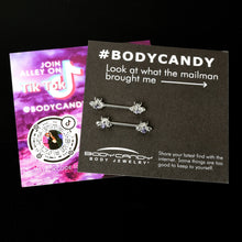 Load image into Gallery viewer, 14G 9/16 Purple Gem Bee Beautiful Insect Barbell Nipple Ring Set