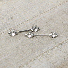Load image into Gallery viewer, 14G 9/16 White Faux Opal Bee Beauty Insect Barbell Nipple Ring Set