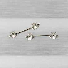 Load image into Gallery viewer, 14G 9/16 White Faux Opal Bee Beauty Insect Barbell Nipple Ring Set