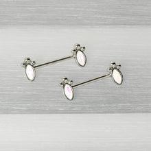 Load image into Gallery viewer, 14G 9/16 White Faux Opal Deco Ovals Barbell Nipple Ring Set
