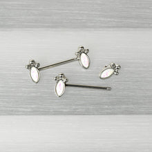 Load image into Gallery viewer, 14G 9/16 White Faux Opal Deco Ovals Barbell Nipple Ring Set