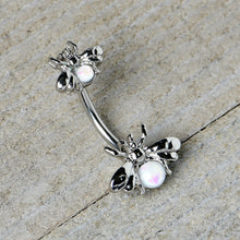 Load image into Gallery viewer, White Opalescent Bees Beautiful Insect Double Mount Belly Ring