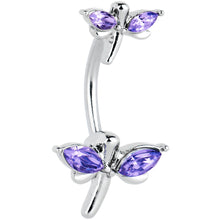 Load image into Gallery viewer, Purple Gem Simple Stylized Dragonfly Double Mount Belly Ring