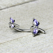 Load image into Gallery viewer, Purple Gem Simple Stylized Dragonfly Double Mount Belly Ring