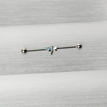 Load image into Gallery viewer, 14G Blue Gem Simple Stylized Dragonfly Industrial Barbell 38mm