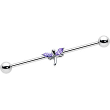 Load image into Gallery viewer, 14G Purple Gem Simple Stylized Dragonfly Industrial Barbell 38mm
