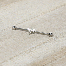 Load image into Gallery viewer, 14G White Faux Opal Simple Style Dragonfly Industrial Barbell 38mm