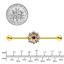 Load image into Gallery viewer, 14G Clear Pink Gem Gold Tone Starry Flower Industrial Barbell 38mm