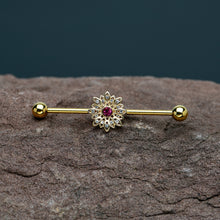 Load image into Gallery viewer, 14G Clear Pink Gem Gold Tone Starry Flower Industrial Barbell 38mm
