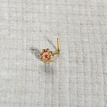 Load image into Gallery viewer, 20G 7mm Pink Gem Gold Tone Starry Flower L Shape Nose Ring