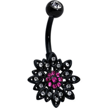 Load image into Gallery viewer, Clear Pink Gem Black Midnight Flower Blooming Belly Ring