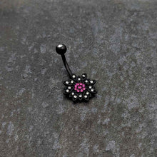 Load image into Gallery viewer, Clear Pink Gem Black Midnight Flower Blooming Belly Ring