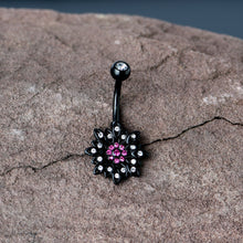 Load image into Gallery viewer, Clear Pink Gem Black Midnight Flower Blooming Belly Ring