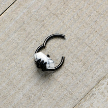 Load image into Gallery viewer, 16G 3/8 White Howlite Black Claw Obelisk Hinged Segment Ring