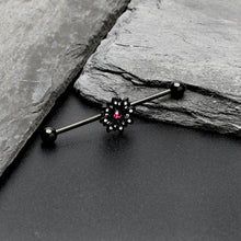 Load image into Gallery viewer, 14G Clear Pink Gem Black Midnight Flower Industrial Barbell 38mm