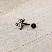 Load image into Gallery viewer, 16G 1/4 Clear Yellow Gem Black Butterfly Cartilage Tragus Earring