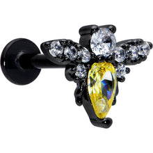 Load image into Gallery viewer, 16G 5/16 Clear Yellow Gem Black Butterfly Labret Monroe Tragus