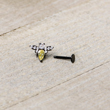 Load image into Gallery viewer, 16G 5/16 Clear Yellow Gem Black Butterfly Labret Monroe Tragus