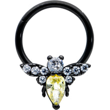 Load image into Gallery viewer, 16G 3/8 Yellow Clear Gem Black Butterfly Hinged Segment Ring