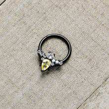 Load image into Gallery viewer, 16G 3/8 Yellow Clear Gem Black Butterfly Hinged Segment Ring
