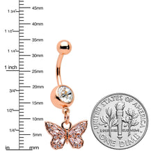 Load image into Gallery viewer, Clear Gem Rose Gold Tone Baroque Butterfly Rococo Dangle Belly Ring
